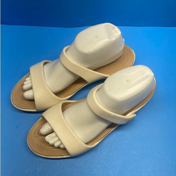 CROC Beige 2 Strap Spa, Pool, Comfortable SANDALS Flip Flop Women Size 10 - Picture 4 of 9